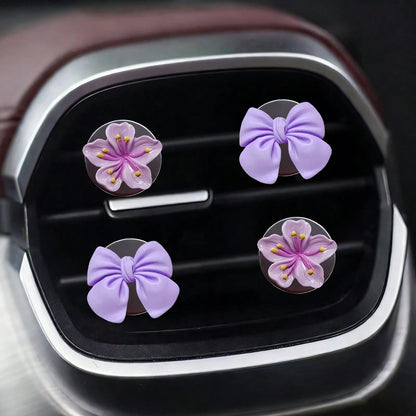 4pcs Car Air Conditioning Vent Decoration Ornaments (Without Aromatherapy Function) Cute Bow Flower Car Interior Decoration