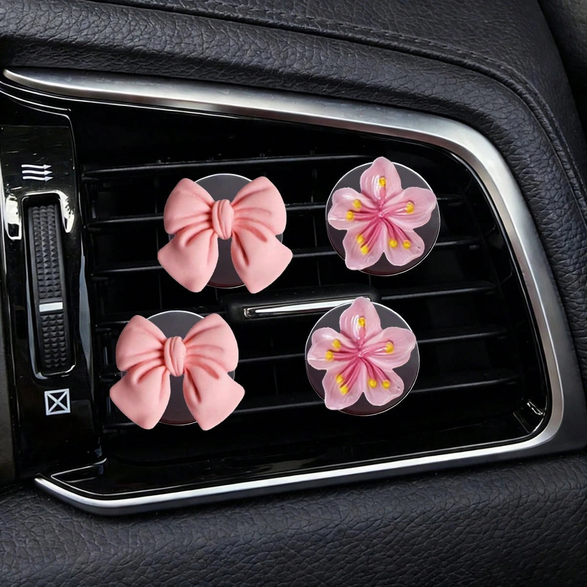 4pcs Car Air Conditioning Vent Decoration Ornaments (Without Aromatherapy Function) Cute Bow Flower Car Interior Decoration