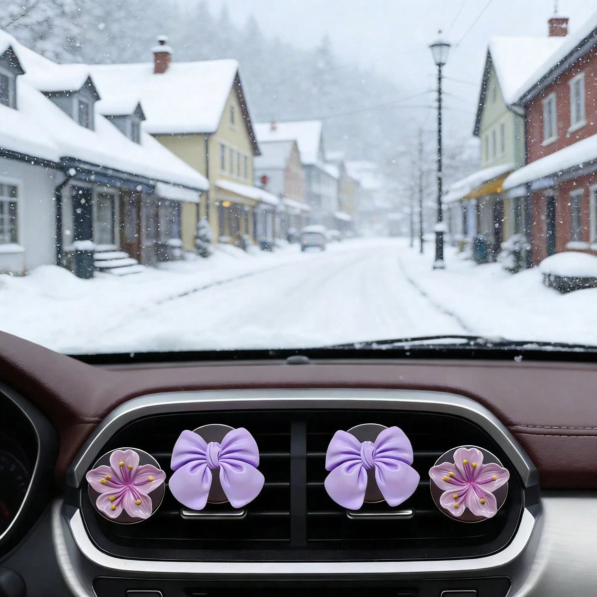 4pcs Car Air Conditioning Vent Decoration Ornaments (Without Aromatherapy Function) Cute Bow Flower Car Interior Decoration