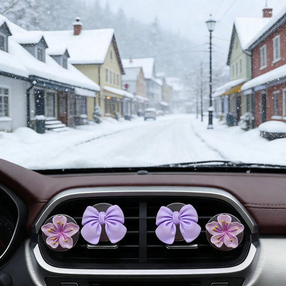 4pcs Car Air Conditioning Vent Decoration Ornaments (Without Aromatherapy Function) Cute Bow Flower Car Interior Decoration