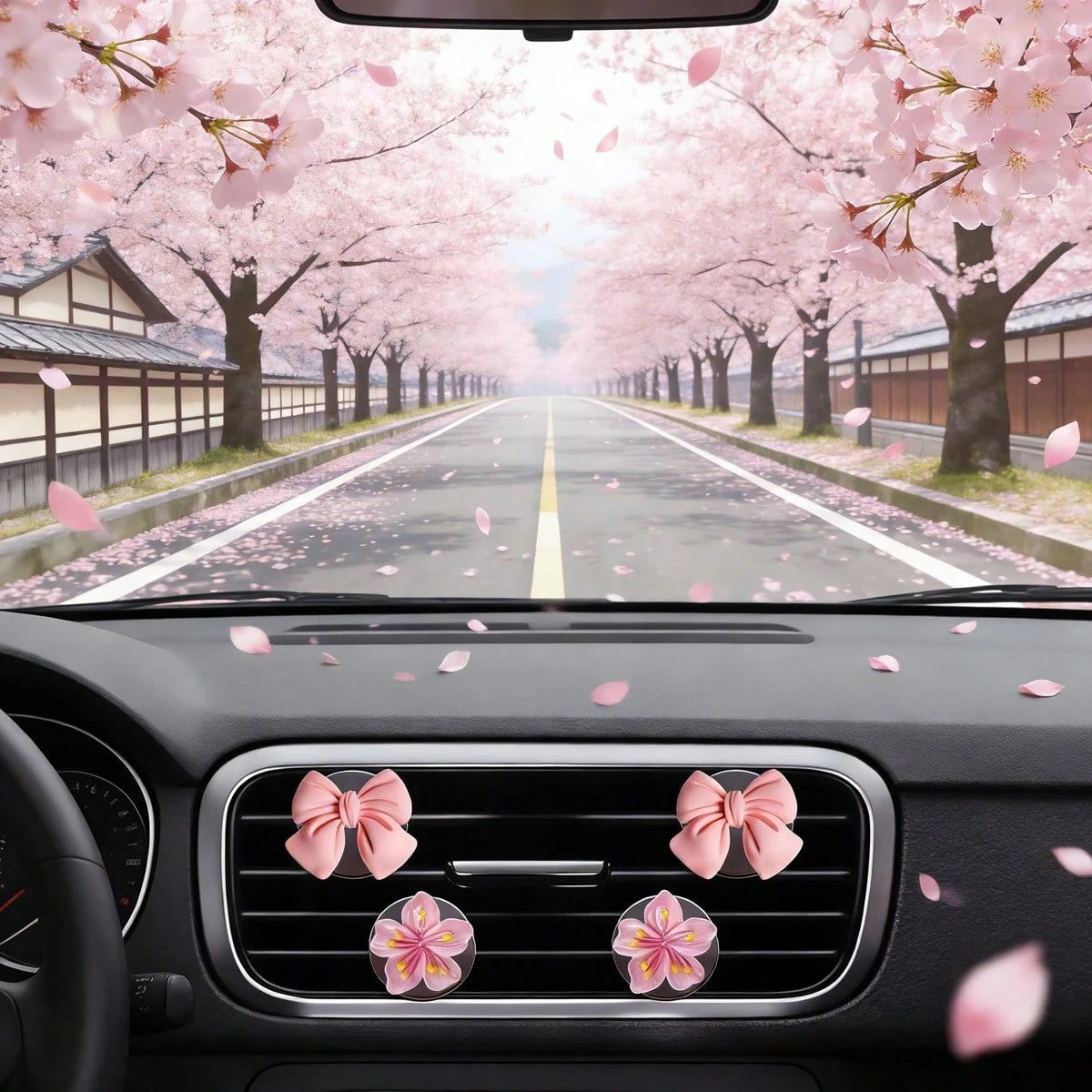 4pcs Car Air Conditioning Vent Decoration Ornaments (Without Aromatherapy Function) Cute Bow Flower Car Interior Decoration