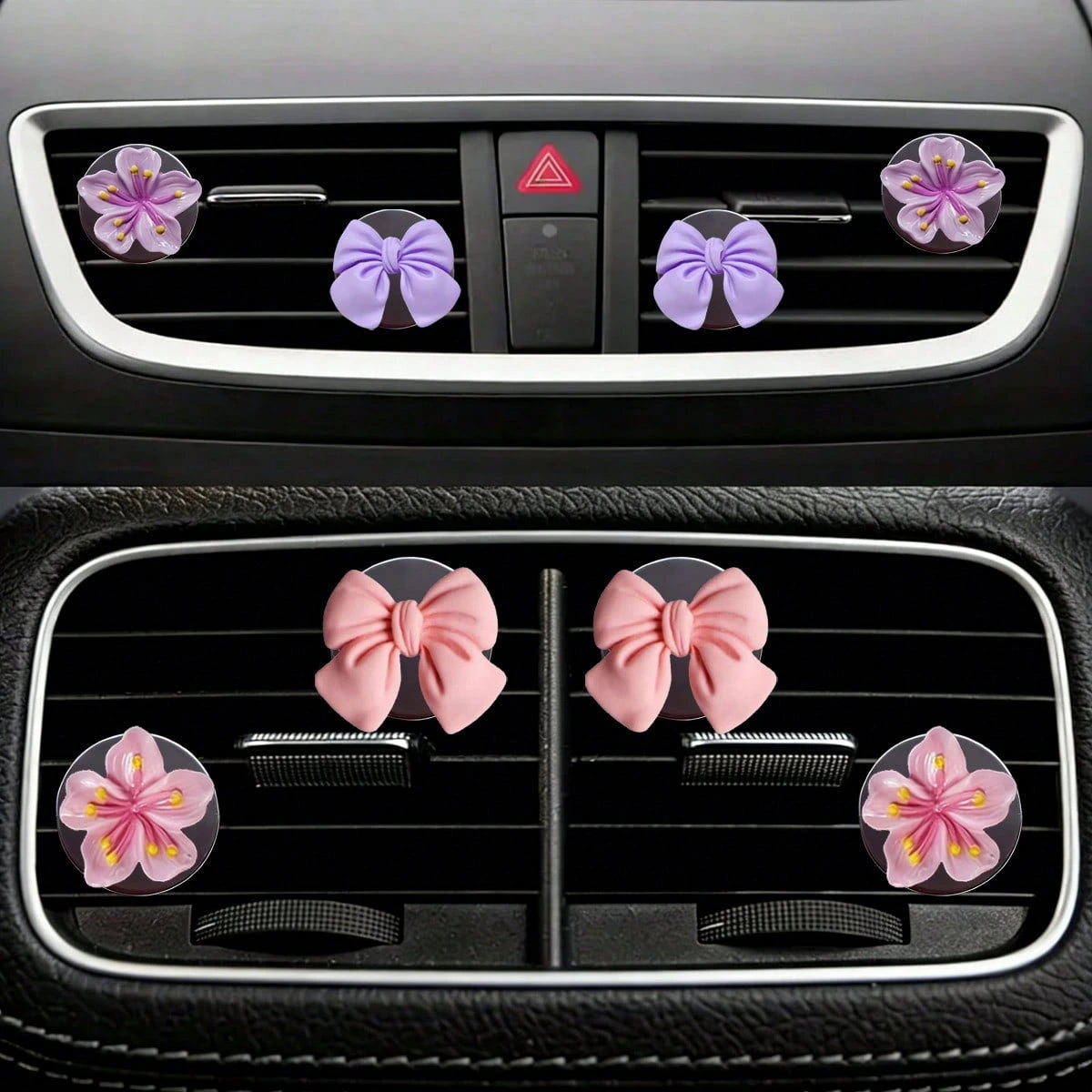 4pcs Car Air Conditioning Vent Decoration Ornaments (Without Aromatherapy Function) Cute Bow Flower Car Interior Decoration