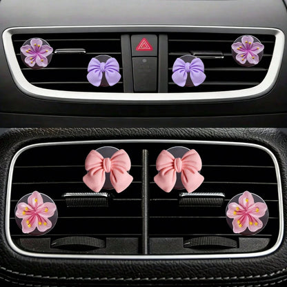 4pcs Car Air Conditioning Vent Decoration Ornaments (Without Aromatherapy Function) Cute Bow Flower Car Interior Decoration