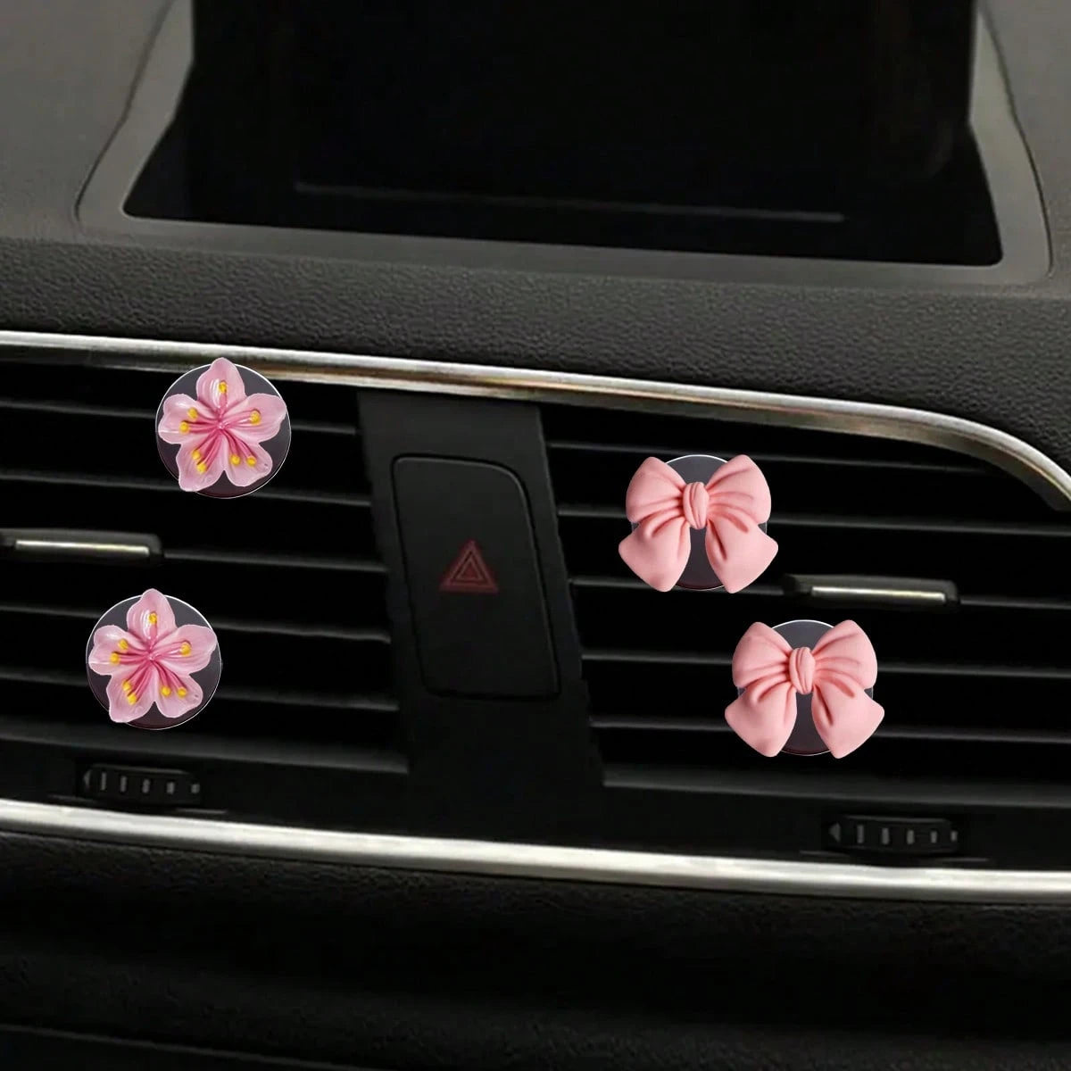 4pcs Car Air Conditioning Vent Decoration Ornaments (Without Aromatherapy Function) Cute Bow Flower Car Interior Decoration