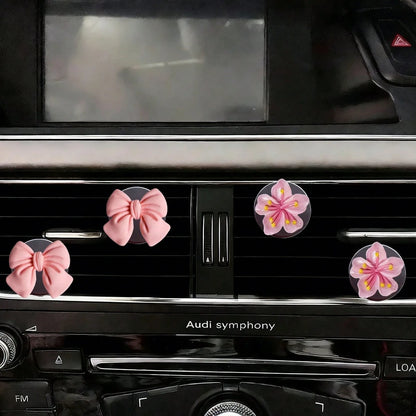 4pcs Car Air Conditioning Vent Decoration Ornaments (Without Aromatherapy Function) Cute Bow Flower Car Interior Decoration