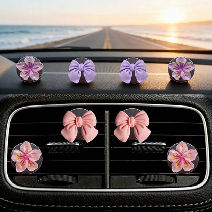 4pcs Car Air Conditioning Vent Decoration Ornaments (Without Aromatherapy Function) Cute Bow Flower Car Interior Decoration
