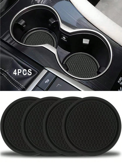 4pcs Car Cup Holder Liners, Universal Non-Slip Cup Holder, Embedded Decorative Cup Holder, Car Interior Accessories, Black