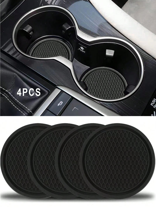 4pcs Car Cup Holder Liners, Universal Non-Slip Cup Holder, Embedded Decorative Cup Holder, Car Interior Accessories, Black