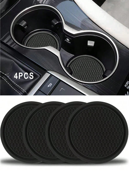 4pcs Car Cup Holder Liners, Universal Non-Slip Cup Holder, Embedded Decorative Cup Holder, Car Interior Accessories, Black