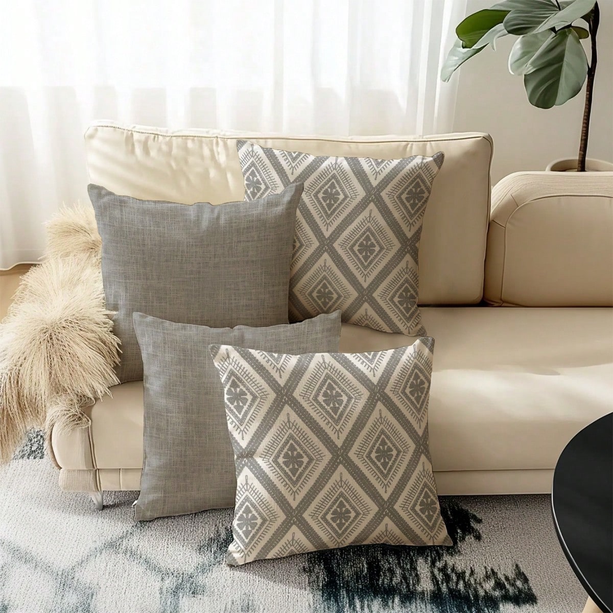 4pcs,Decorative Pillow Covers,Geometric Pattern,Polyester Fiber Cushion Covers,Hidden Zipper,Machine Washable,Minimalist Fashion Line Pattern,Zipper Closure,Home Decorative Pillow Covers,Sofa Living R