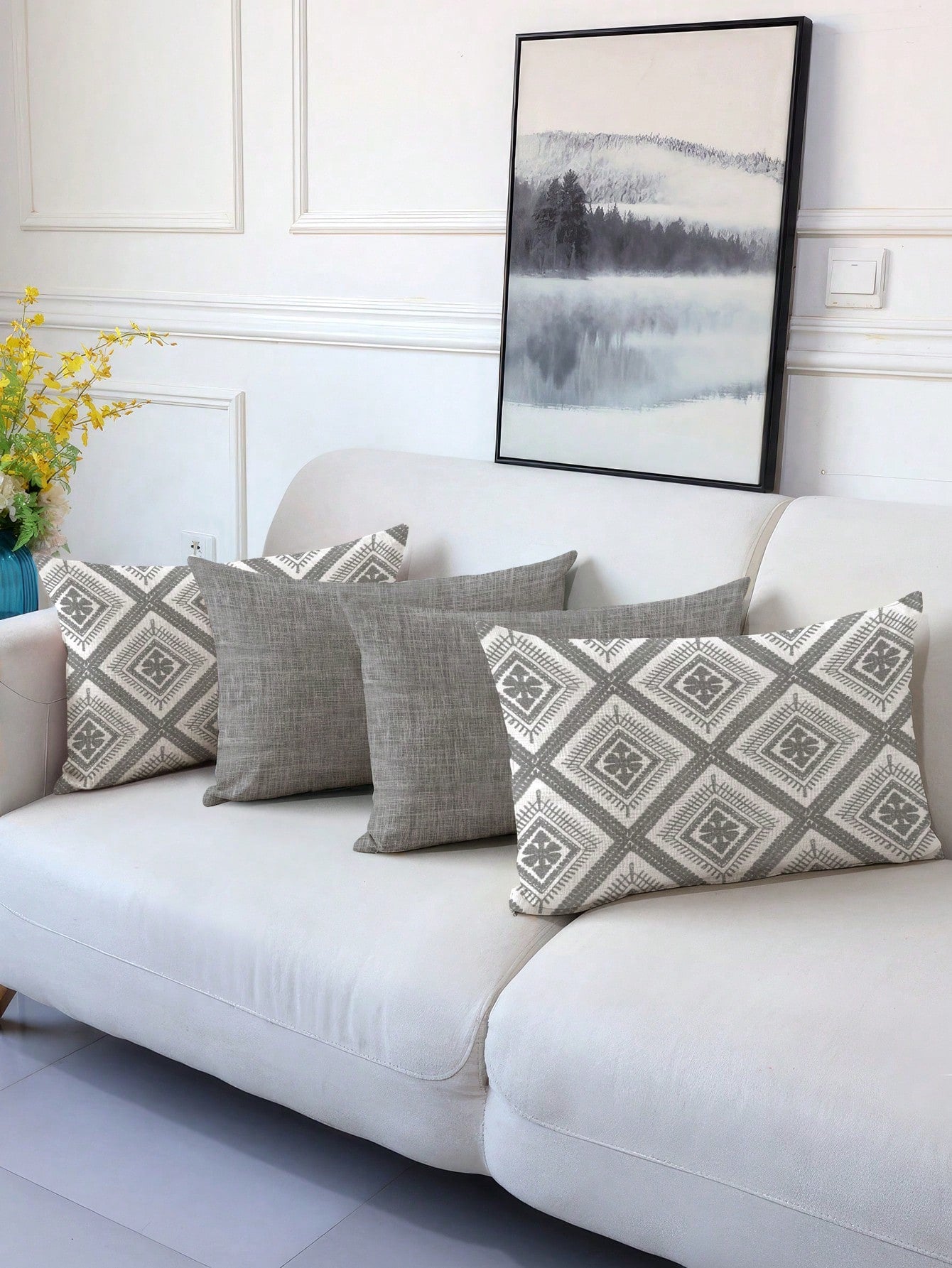 4pcs,Decorative Pillow Covers,Geometric Pattern,Polyester Fiber Cushion Covers,Hidden Zipper,Machine Washable,Minimalist Fashion Line Pattern,Zipper Closure,Home Decorative Pillow Covers,Sofa Living R