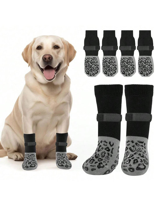 4pcs Double-Sided Anti-Slip Dog Socks, Prevent Licking & Biting Hardwood Floor, Strong Grip, Paw Protection, Anti-Scratch Dog Socks
