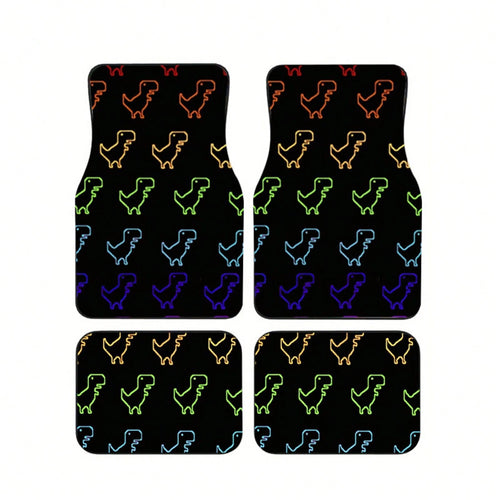 4Pcs Gradient Dinosaur Print Design Car Floor Mats, Universal Car Interior Mats, Suitable For Various Sedans And SUV Models, Interior Decorative Mats, Wear-Resistant And Non-Slip, Car-Specific Floor M