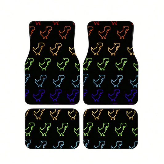 4Pcs Gradient Dinosaur Print Design Car Floor Mats, Universal Car Interior Mats, Suitable For Various Sedans And SUV Models, Interior Decorative Mats, Wear-Resistant And Non-Slip, Car-Specific Floor M