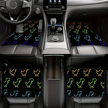 4Pcs Gradient Dinosaur Print Design Car Floor Mats, Universal Car Interior Mats, Suitable For Various Sedans And SUV Models, Interior Decorative Mats, Wear-Resistant And Non-Slip, Car-Specific Floor M