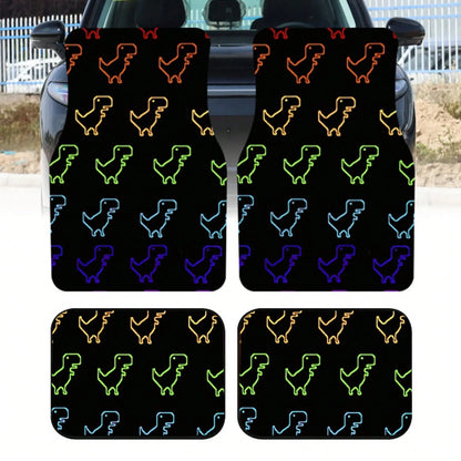 4Pcs Gradient Dinosaur Print Design Car Floor Mats, Universal Car Interior Mats, Suitable For Various Sedans And SUV Models, Interior Decorative Mats, Wear-Resistant And Non-Slip, Car-Specific Floor M