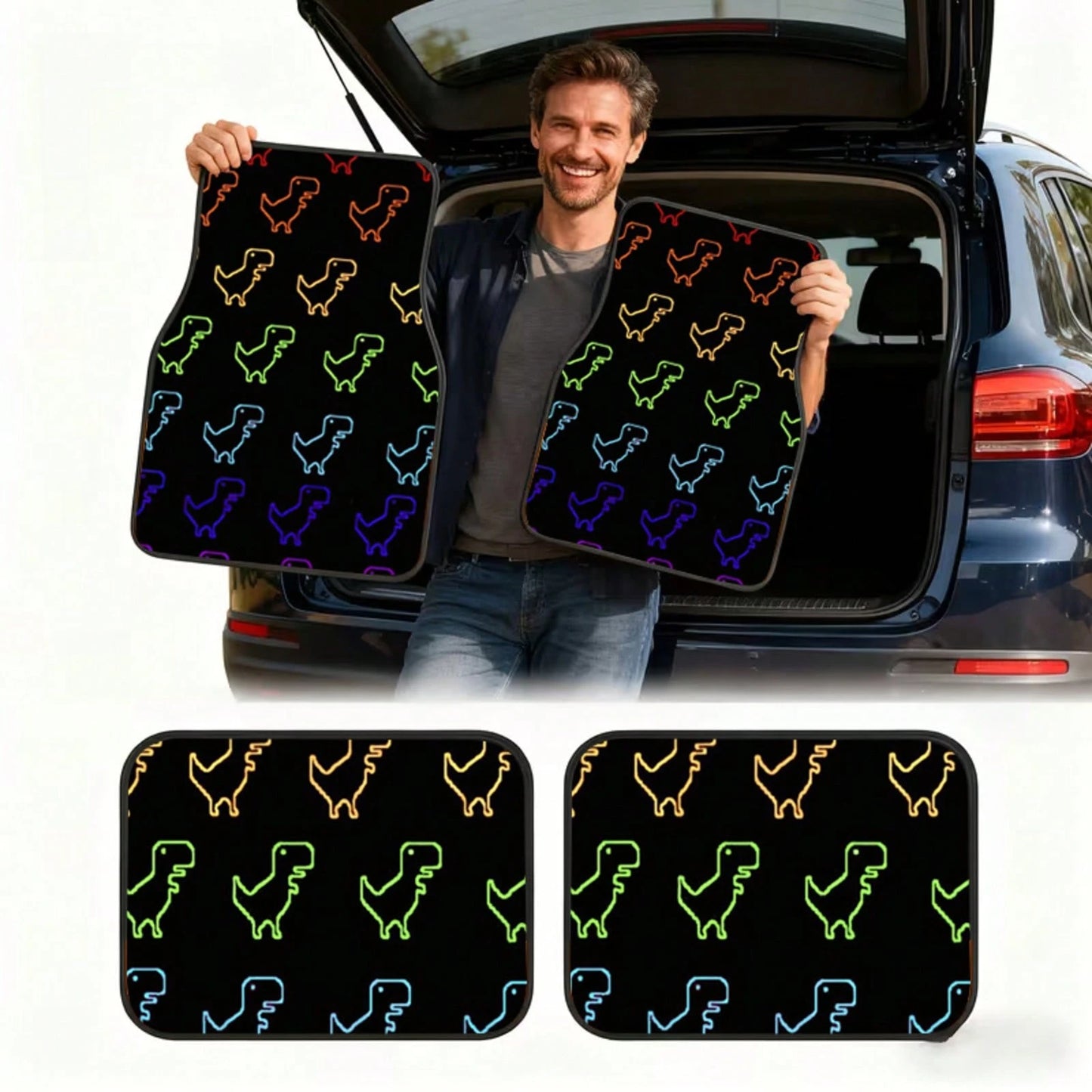 4Pcs Gradient Dinosaur Print Design Car Floor Mats, Universal Car Interior Mats, Suitable For Various Sedans And SUV Models, Interior Decorative Mats, Wear-Resistant And Non-Slip, Car-Specific Floor M