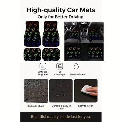4Pcs Gradient Dinosaur Print Design Car Floor Mats, Universal Car Interior Mats, Suitable For Various Sedans And SUV Models, Interior Decorative Mats, Wear-Resistant And Non-Slip, Car-Specific Floor M