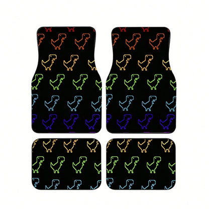 4Pcs Gradient Dinosaur Print Design Car Floor Mats, Universal Car Interior Mats, Suitable For Various Sedans And SUV Models, Interior Decorative Mats, Wear-Resistant And Non-Slip, Car-Specific Floor M