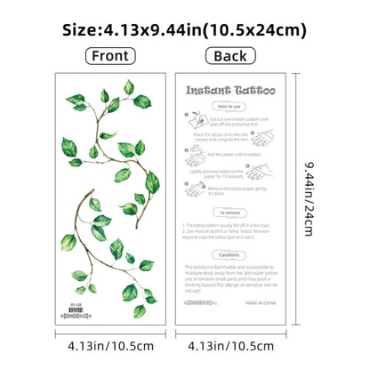 4pcs Green Leaf And Vine Pattern Temporary Tattoo Stickers, Suitable For Women, Music Festival, Cosplay, Party Holiday Decoration, Applicable To Arms, Chest, Back And Other Large Areas, Waterproof Fak