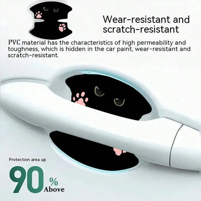 4pcs Invisible Black Cat & Pink Cat Paw Pattern Personalized Door Handle Anti-Scratch Stickers, Universal Car Stickers, No Residue, Car Door Handle Anti-Collision Protection Stickers