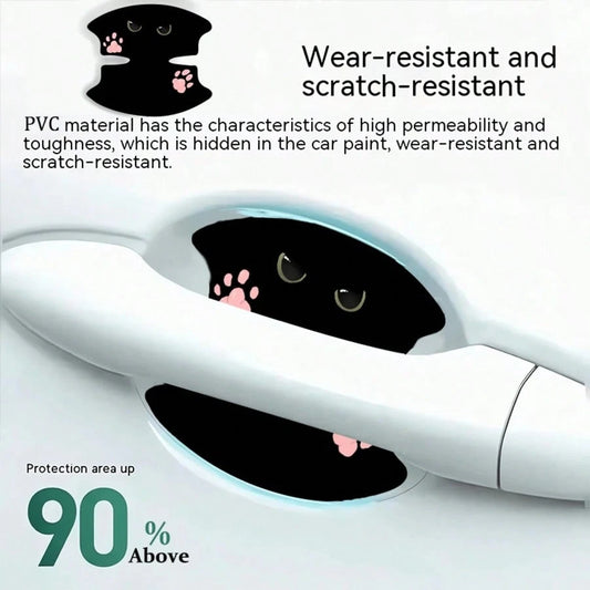 4pcs Invisible Black Cat & Pink Cat Paw Pattern Personalized Door Handle Anti-Scratch Stickers, Universal Car Stickers, No Residue, Car Door Handle Anti-Collision Protection Stickers