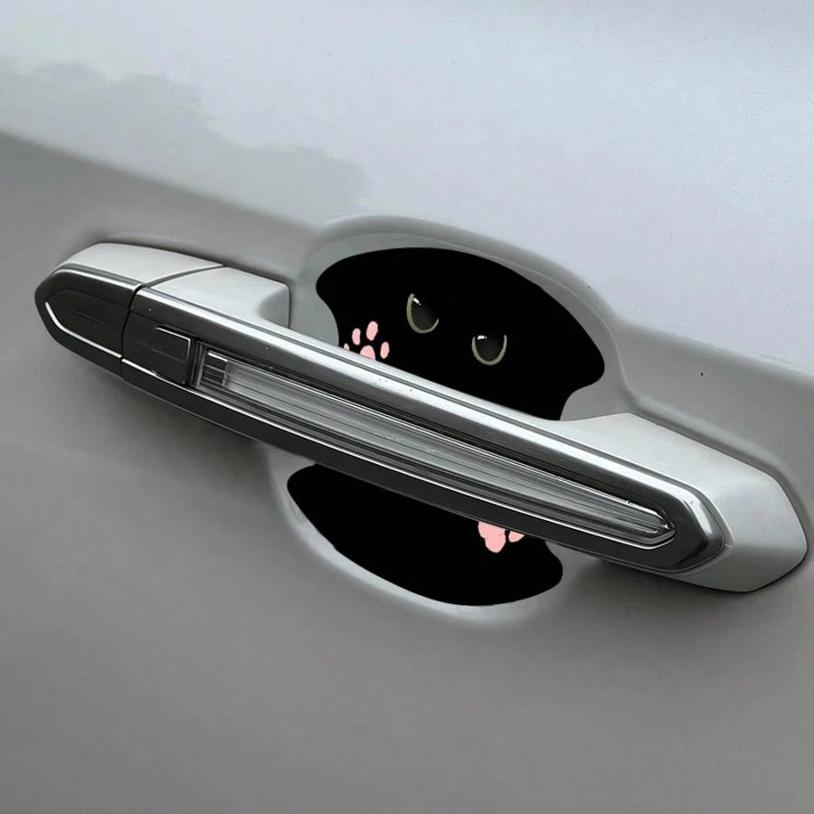 4pcs Invisible Black Cat & Pink Cat Paw Pattern Personalized Door Handle Anti-Scratch Stickers, Universal Car Stickers, No Residue, Car Door Handle Anti-Collision Protection Stickers
