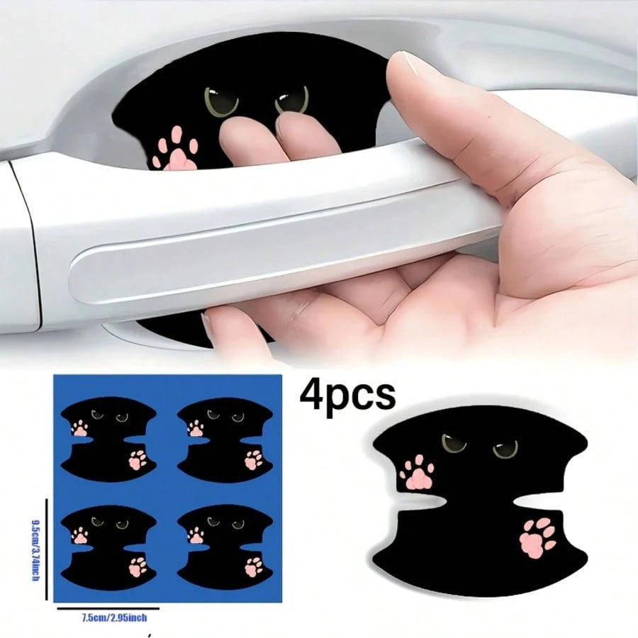 4pcs Invisible Black Cat & Pink Cat Paw Pattern Personalized Door Handle Anti-Scratch Stickers, Universal Car Stickers, No Residue, Car Door Handle Anti-Collision Protection Stickers