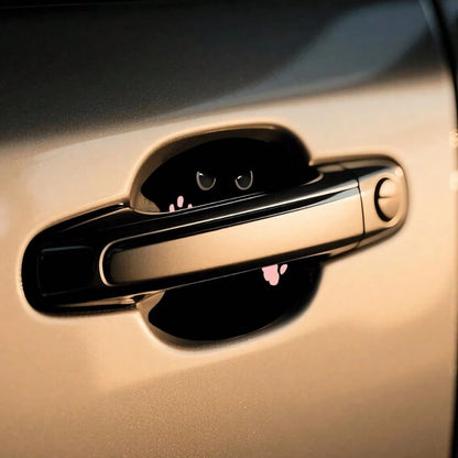 4pcs Invisible Black Cat & Pink Cat Paw Pattern Personalized Door Handle Anti-Scratch Stickers, Universal Car Stickers, No Residue, Car Door Handle Anti-Collision Protection Stickers