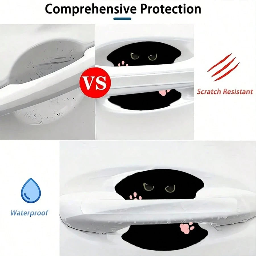 4pcs Invisible Black Cat & Pink Cat Paw Pattern Personalized Door Handle Anti-Scratch Stickers, Universal Car Stickers, No Residue, Car Door Handle Anti-Collision Protection Stickers