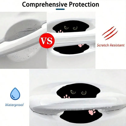 4pcs Invisible Black Cat & Pink Cat Paw Pattern Personalized Door Handle Anti-Scratch Stickers, Universal Car Stickers, No Residue, Car Door Handle Anti-Collision Protection Stickers