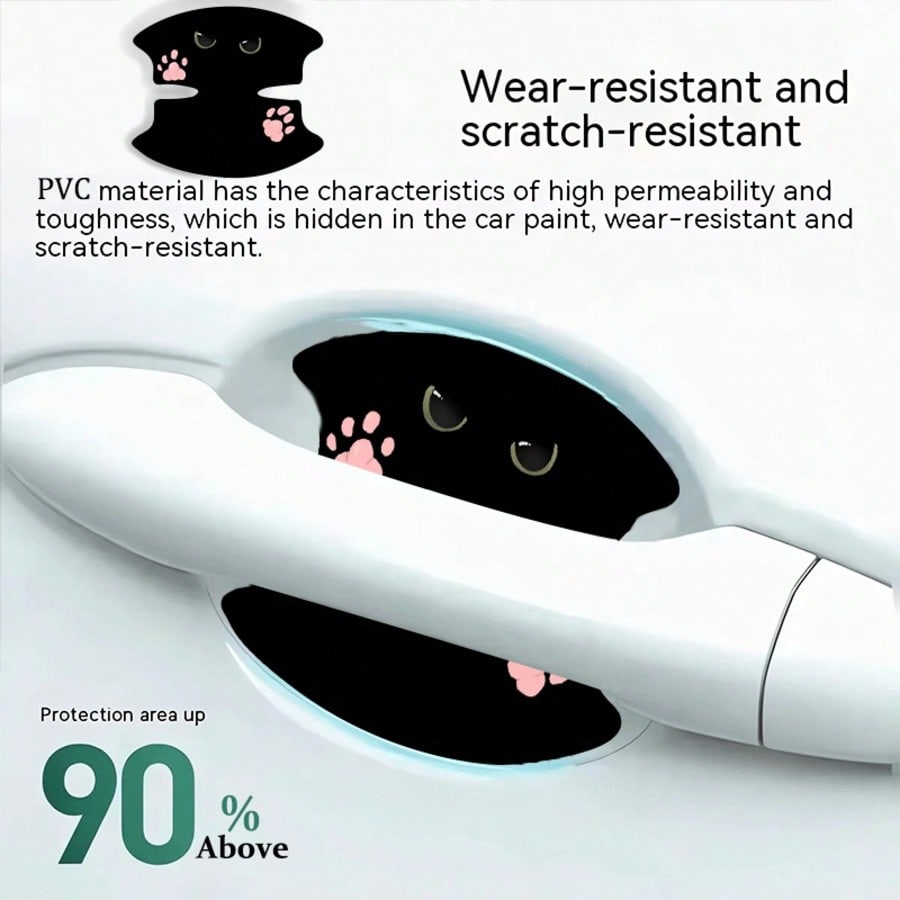 4pcs Invisible Black Cat & Pink Cat Paw Pattern Personalized Door Handle Anti-Scratch Stickers, Universal Car Stickers, No Residue, Car Door Handle Anti-Collision Protection Stickers