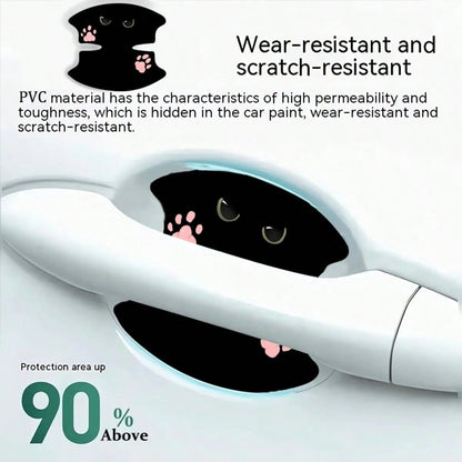 4pcs Invisible Black Cat & Pink Cat Paw Pattern Personalized Door Handle Anti-Scratch Stickers, Universal Car Stickers, No Residue, Car Door Handle Anti-Collision Protection Stickers