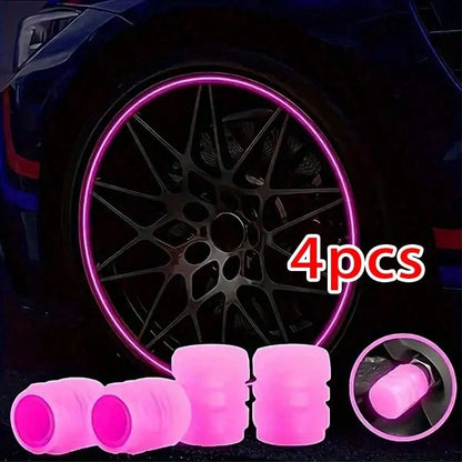 4pcs Luminous Car Tire Valve Cap Car Glow-In-The-Dark Valve Stem Caps For Car, Bicycle, Motorcycle, Fluorescent Glow-In-The-Dark Valve Stem Caps (Does Not Emit Light Itself)