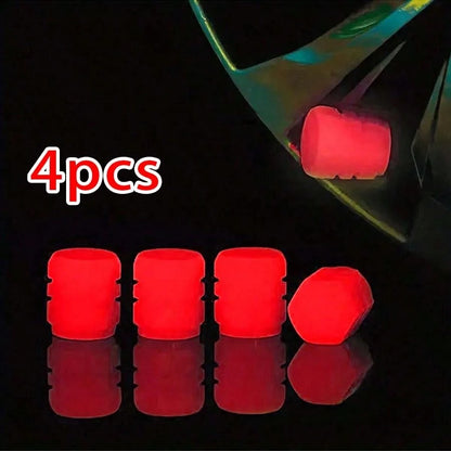 4pcs Luminous Car Tire Valve Cap Car Glow-In-The-Dark Valve Stem Caps For Car, Bicycle, Motorcycle, Fluorescent Glow-In-The-Dark Valve Stem Caps (Does Not Emit Light Itself)