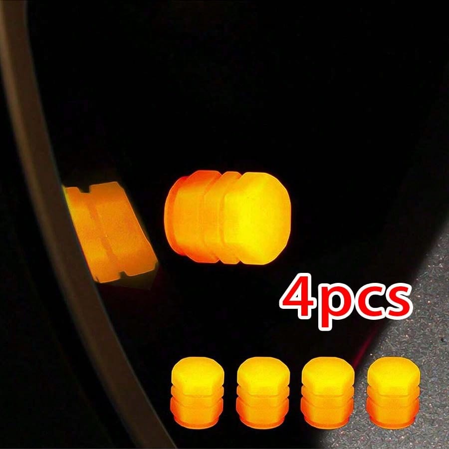 4pcs Luminous Car Tire Valve Cap Car Glow-In-The-Dark Valve Stem Caps For Car, Bicycle, Motorcycle, Fluorescent Glow-In-The-Dark Valve Stem Caps (Does Not Emit Light Itself)