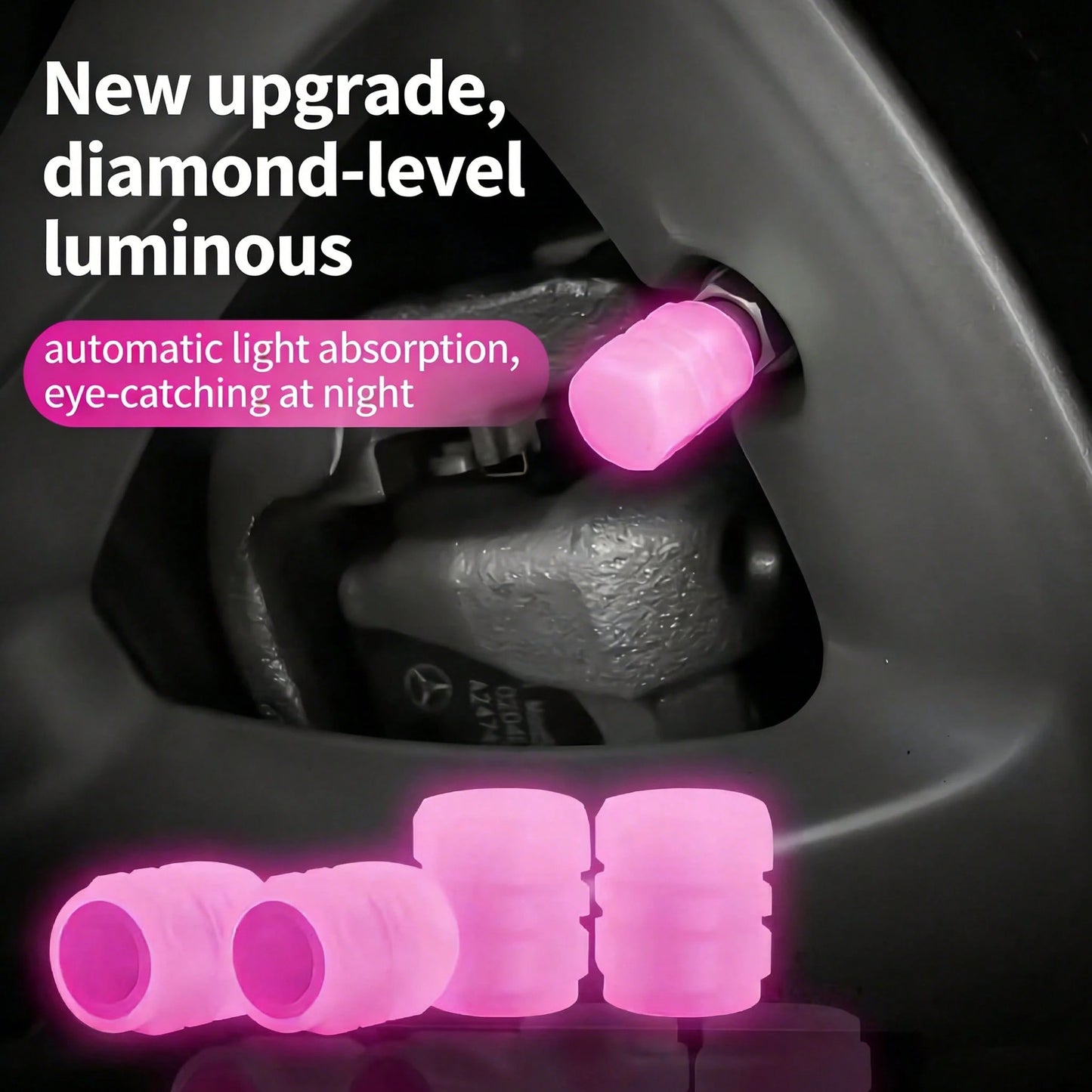 4pcs Luminous Car Tire Valve Cap Car Glow-In-The-Dark Valve Stem Caps For Car, Bicycle, Motorcycle, Fluorescent Glow-In-The-Dark Valve Stem Caps (Does Not Emit Light Itself)
