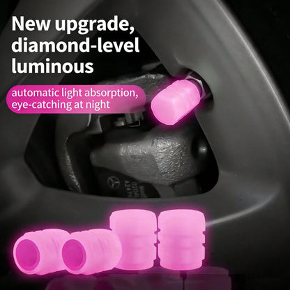 4pcs Luminous Car Tire Valve Cap Car Glow-In-The-Dark Valve Stem Caps For Car, Bicycle, Motorcycle, Fluorescent Glow-In-The-Dark Valve Stem Caps (Does Not Emit Light Itself)