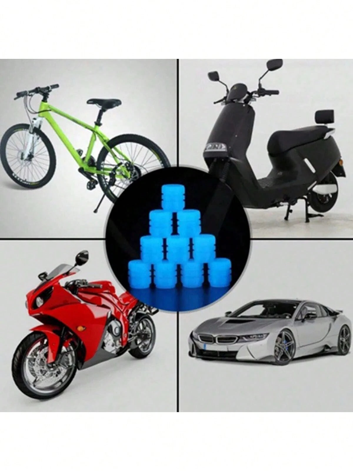 4pcs Luminous Car Tire Valve Cap Car Glow-In-The-Dark Valve Stem Caps For Car, Bicycle, Motorcycle, Fluorescent Glow-In-The-Dark Valve Stem Caps (Does Not Emit Light Itself)
