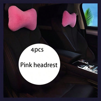 4pcs Luxury Plush Car Neck Pillows, Comfortable Neck Support, Faux Fur Texture, Soft Sponge Padding, Makes Traveling More Comfortable,Car Pillow