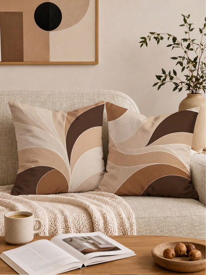 4pcs Milk Tea Brown Abstract Wave Print Pillow Covers [No Pillow Insert], 17.7*17.7in(45*45cm)/19.69*19.69in(50*50cm)/15.75*15.75in(40*40cm), [Single-Sided Printing] Made Of Polyester Material Earth T