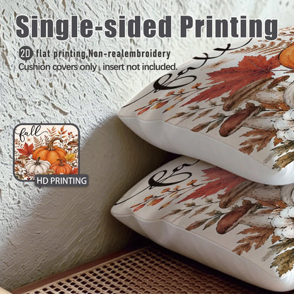 4pcs Minimalist Autumn Pumpkin Maple Leaf Mushroom Floral Cushion Covers, Single-Sided Printed Peach Skin Velvet Polyester Material, 45*45CM/18*18inch Pillow Covers Suitable For Room Decoration, Moder