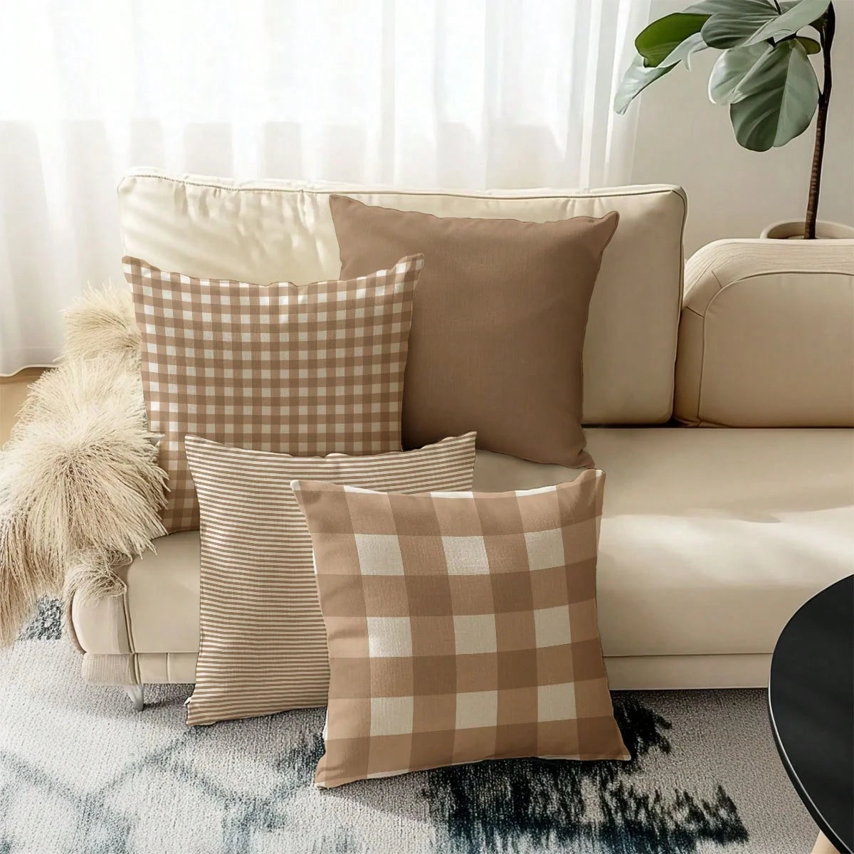 4pcs,Modern Minimalist Plaid Single-Sided Printed Pillow Covers,Fresh Minimalist Style,Home Decor Sofa Pillow Covers,Square Cushion Covers,Modern Sofa Decorative Pillow Covers,No Pillow Insert