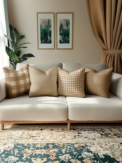 4pcs,Modern Minimalist Plaid Single-Sided Printed Pillow Covers,Fresh Minimalist Style,Home Decor Sofa Pillow Covers,Square Cushion Covers,Modern Sofa Decorative Pillow Covers,No Pillow Insert