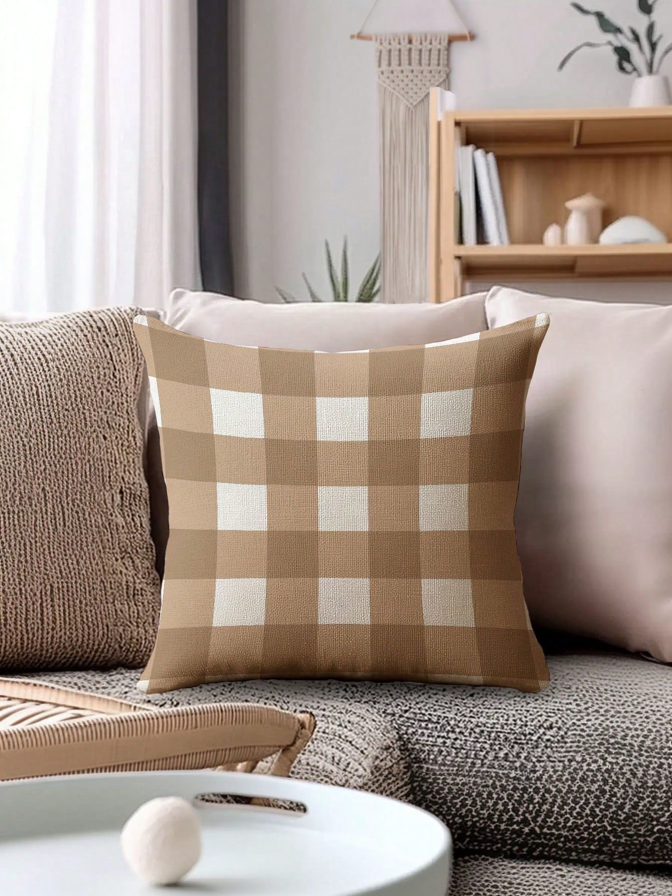 4pcs,Modern Minimalist Plaid Single-Sided Printed Pillow Covers,Fresh Minimalist Style,Home Decor Sofa Pillow Covers,Square Cushion Covers,Modern Sofa Decorative Pillow Covers,No Pillow Insert