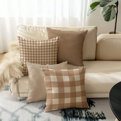 4pcs,Modern Minimalist Plaid Single-Sided Printed Pillow Covers,Fresh Minimalist Style,Home Decor Sofa Pillow Covers,Square Cushion Covers,Modern Sofa Decorative Pillow Covers,No Pillow Insert