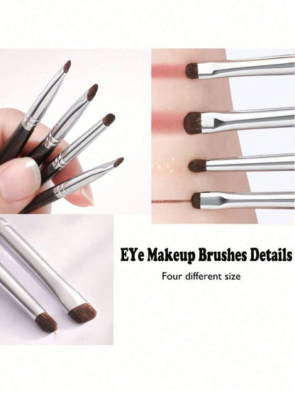 4pcs Precision Horse Hair Eyeliner Brush Set, Portable Eye Makeup Kit, Easy To Create Various Eye Makeup Styles, Essential For Daily Use Or Travel, Eyebrow Brush, Eyeshadow Brush, Brush,Giveaways