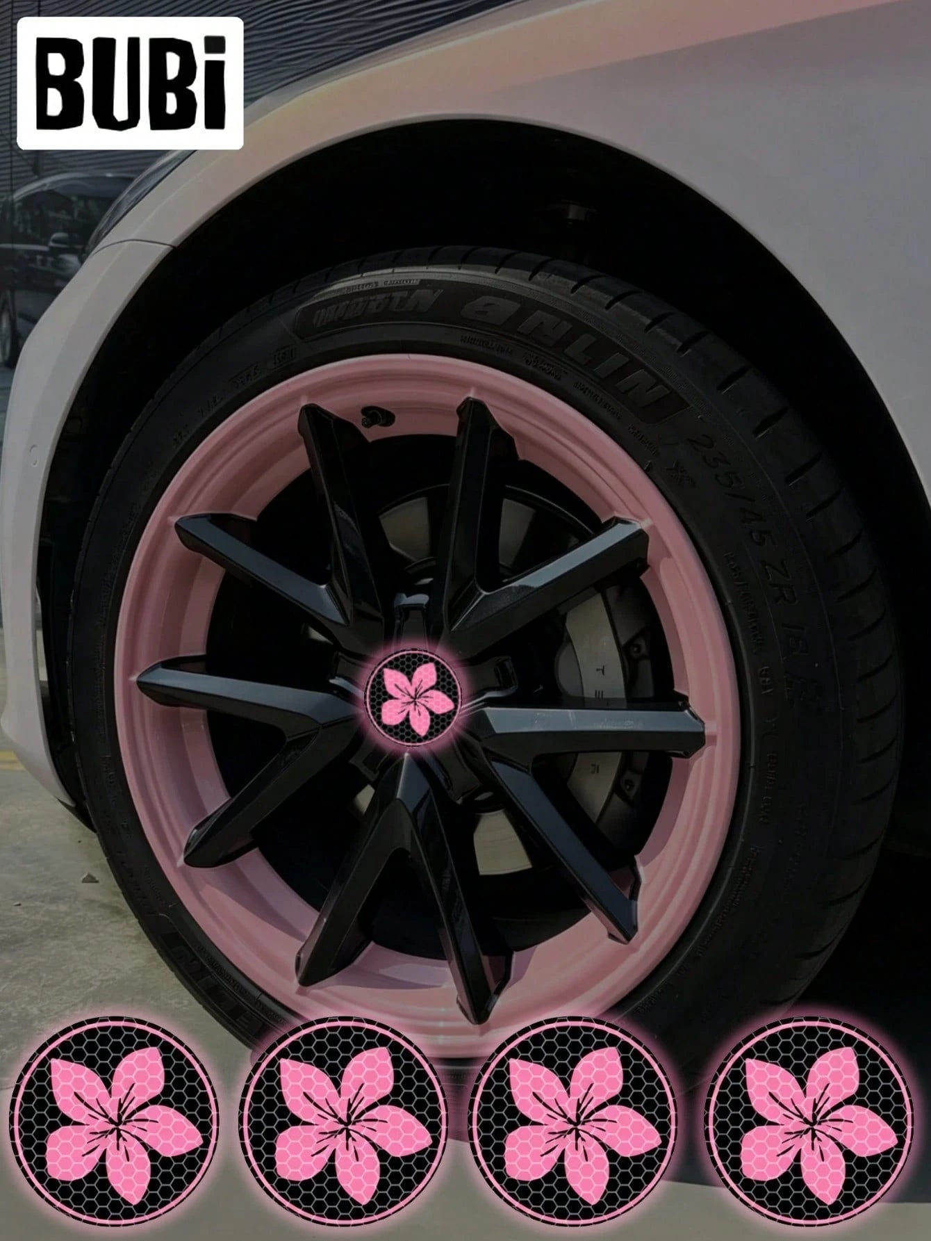 4pcs Reflective Car Wheel Hub Center Stickers Decals Pink JDM Cherry Blossom Cute Flower 5.65cm/2.22in Universal Tire Valve Cap Stickers Decoration Car Motorcycle Bicycle Accessories