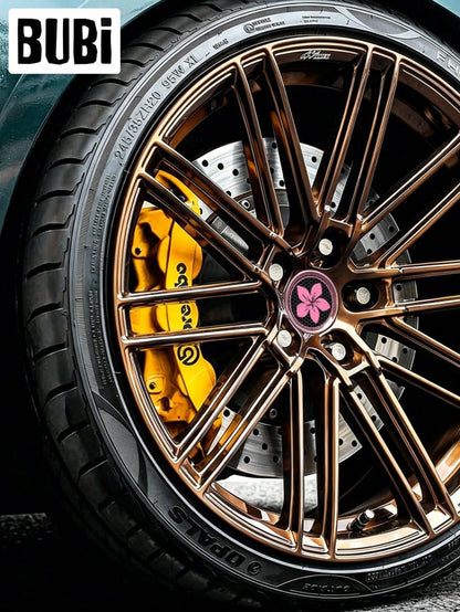 4pcs Reflective Car Wheel Hub Center Stickers Decals Pink JDM Cherry Blossom Cute Flower 5.65cm/2.22in Universal Tire Valve Cap Stickers Decoration Car Motorcycle Bicycle Accessories