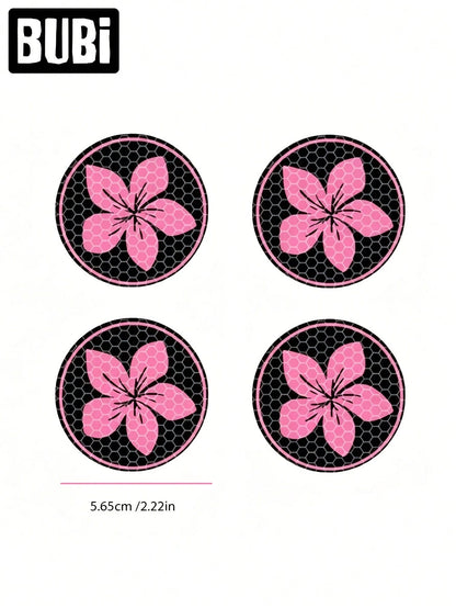 4pcs Reflective Car Wheel Hub Center Stickers Decals Pink JDM Cherry Blossom Cute Flower 5.65cm/2.22in Universal Tire Valve Cap Stickers Decoration Car Motorcycle Bicycle Accessories